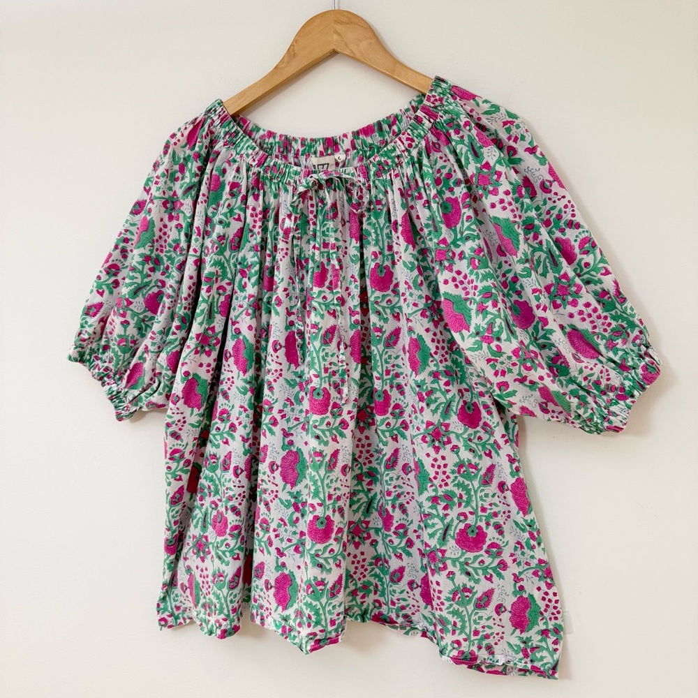 SZ Blockprints Hot Pink Floral Padra Tracy Top, Size Large - Picture 5 of 16